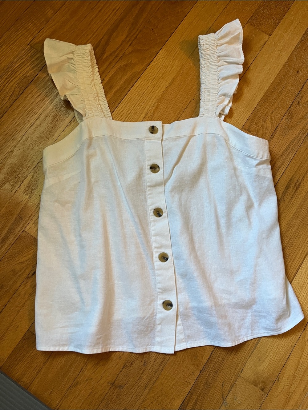 J.Crew Linen-blend button-front tank top with ruffle straps M White